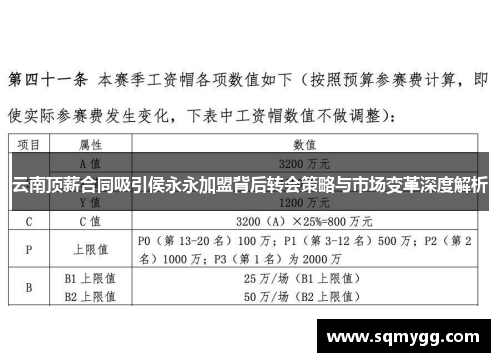 云南顶薪合同吸引侯永永加盟背后转会策略与市场变革深度解析